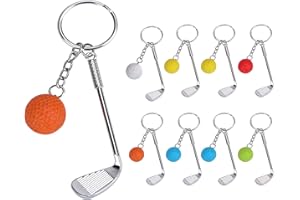 Dadabig 9 PCS Mini Golf Racket Ball Pendant Keychain, Metal Golf Clubs Keyring Creative Keychain Sports Split Key Ring for Sports Clubs Lovers Gift, 6 Colors