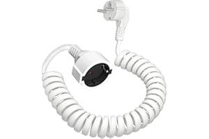 DKTYGER Schutzkontakt Verlängerung, Spiralverlängerung dehnbar von 0,58 m bis 2 m Max, IP20 Verlängerungskabel, Verlängerung(230V/16 A), Spiral Kabel mit Schuko Stecker & Kupplung, weiß