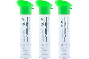 O2GO Oxygen can with Eucalyptus Aroma 10 Litre Pure Breathing Oxygen with face Cup Relieve Cold Symptoms with Eucalyptus Oxygen Can Compact, Portable, and Lightweight (30L (3cans))