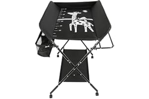 BUTUN Table a Langer Pliable et Portable avec Panier Rangement, Table à Langer avec 4 roues et Ceinture de Sécurité, Réglable en Hauteur, 80 x 66 x 98 cm (Noir)