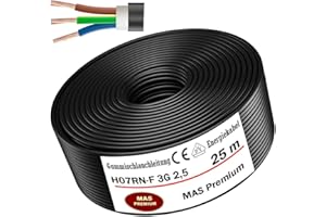 MAS Premium 5-100m Gummischlauchleitung Energiekabel Baustellenkabel H07RN-F 3G 1, 3G 1,5, 3G 2,5, 3G 4, 3G 6, 3G 10 oder 3x 1,5 Flexibel Leitung für schweren Geräten (H07RN-F 3G2,5 mm², 25m)