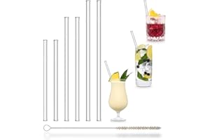 HÅLM HALM PAILLE EN VERRE réutilisable - 6 pièces, 3 tailles - lot de 6 pailles en verre + brosse de nettoyage garantie sans plastique - bon pour l'environnement - résistant - lavable en lave-vaisselle