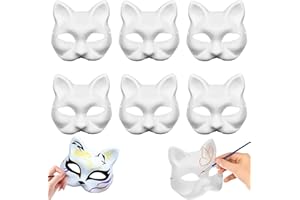 PSFYRN 6PCS DIY Blank Therian Mask with Straps, Pure White Graffiti Mask Hand Painted Personalized Cat Mask