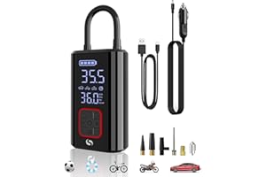 SERVOMASTER Gonfleur Électrique, Compresseur à Air Portatif Rechargeabilité, Mini Compresseur Accessoires Voiture 150PSI avec Manomètre et Lumière d'urgence pour Voitures, Motos, Vélos et Boules