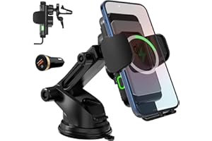 Wefunix 15W Szybka bezprzewodowa ładowarka samochodowa Qi uchwyt automatyczny czujnik zaciskowy uchwyt na telefon kompatybilny z iPhone 15 14 13 12 11 XS SE 8 Samsung Galaxy S23/S22/S21/S20/Note 20/10