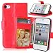Produktbild Nancen Apple iphone 4 / 4S (3,5 Zoll) Lederhülle Neu Style Acht Farbe Weich PU Flip Case Ledertasche / Schutz Etui, Einfach Vintage Kollektion Karten Slot Foto Wallet Hülle Handy Tasche Zubehör