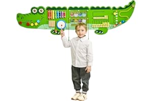VEVOR Crocodile Activity Wall Busy Board Panels, 9 Activities, Montessori Sensory Wall Toy for Kids 3-12 Years, Montessori Learning Activity Center, Ideal for Toddler Playroom Nursery Classroom