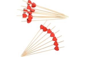 AWCIGG® 100 Pezzi Stuzzicadenti da Cocktail, Stuzzicadenti Decorativi in Legno con Cuori Rosso, Bastoncini da Cocktail Lunghi 15 cm, Decorazioni per Cocktail per Matrimoni e Feste Natalizie