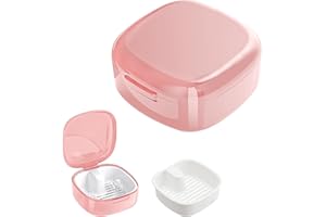 BRISKORE Zahnspangendose Gebissdose, Prothese Box Zahnprothesenbox mit Sieb Zahnprothese Box Retainer Container Aufbewahrungsbox mit Hängender Sieb Protesenbehälter Zahnschiene Box (Rosa)