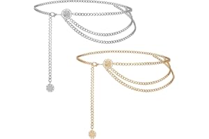 CENCERY 2 Stück Kettengürtel, Taillenkette für Damen, Gürtel Sonne, Doppellagiger Metallkettengürtel für Damen, Kettengürtel für Piratenkostüm Damen, Bauch Kette, Goldgürtel und Mode Accessoires