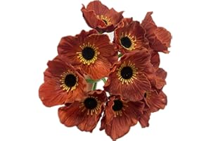 Rikyo Ramos de 10 tallos de 11 pulgadas, flores artificiales de amapola, no se decolora, flores silvestres falsas de poliuretano para mesa de cocina, telón de fondo, pared de arco (marrón)