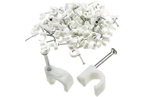 ENTIE Round White 7mm Cable Clips Secure Fastenings Cables [100 Pack]