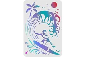 FINGERINSPIRE Stencil da surf 29,7 x 21 cm in plastica a onde da disegno, stencil da parete con motivo gabbiano, riutilizzabili, per dipingere su legno, pavimento, parete e piastrelle