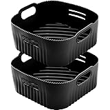 21CM Accessori Friggitrice ad Aria in Silicone, 2PCS Quadrata Teglie Cestino Friggitrice ad Aria per COSORI 5,5L 4,7L, Philip