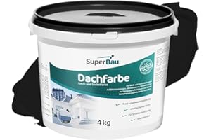 SuperBau Dachfarbe Schwarz (4 kg ca.10m²) Sockelfarbe WASSERDICHT, Fassadenfarbe für Außen, Dachbeschichtung für Blechdach, Bitumen, Dachpappe, Schindeln, Putz
