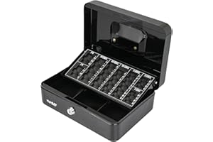 HMF Caisse à monnaie, Caisse avec monnayeur, 3 compartiments pour billets | 25 x 18 x 9 cm | Noir