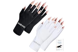Saviland 2 pares de guantes de protección UV para uñas, guantes de manicura profesional UPF80+ protección UV guantes sin dedos para esmalte de uñas, secador de uñas, ciclismo, conducción de