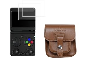 Pidynx Skyddsdräkt för Anbernic RG34XXSP – bärväska och 2 st skärmskydd i härdat glas – premium PU-läder retrofodral och 9H HD skyddsfilm, bärbar bunt