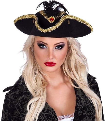 Relaxdays Piratenhut 4er Set, Dreispitz Schwarz/silber | Für Fasching, Karneval, Halloween, Erwachsene