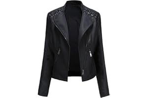 BUKINIE Womens Faux Leather Jackets Casual Zip Up Moto Biker Jacket Trucker Cool Jackets Outwear