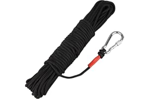 POWMAG Cuerda de seguridad de alta resistencia, cuerda de nailon trenzado, cuerda de escalada, cuerda de pesca, cuerda de rescate con mosquetón, alta resistencia (6 mm, negro)