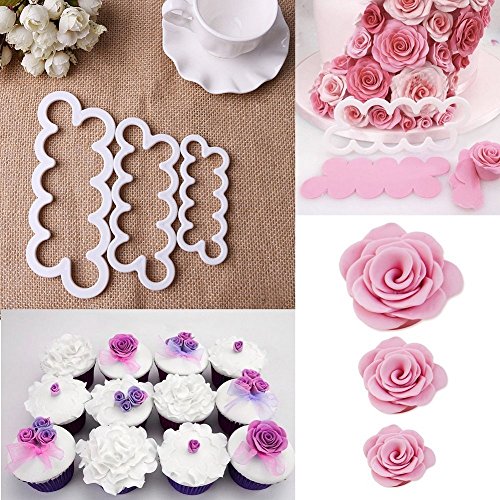 Schönes Leben* 3tlg. Rosen Ausstecher Ausstecherform Kuchendekoration Modellierwerkzeug DIY Backzubehör für Fondant Rose - 6