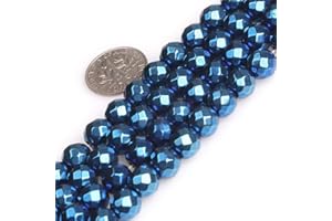 GEM-INSIDE CREATE YOUR OWN FASHION Sweet & Happy Girl's Store SHGbeads Blue Metallic Coated Magnetic Hematite Gemstone Loose Beads for Jewellery Making Faceted Round 8mm Big Hole 1.5mm-2mm 15''