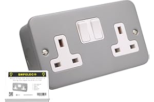 SHPELEC® 13A Premium Switched Metal Clad Double Sockets 2 Gang BS Standard - Available in 1, 2, and 3 Pack Variations (1)