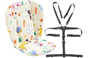 YWOWORLD Kinderwagen/Hochstuhl Sitzkissen Liner Mat Pad Cover Resistant und Hochstuhlgurte (5-Punkt-Auffanggurt) 1 Anzug (Giraffe)