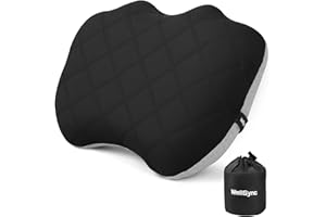 WellSync Oreiller Gonflable Camping Coussin Voyage Coussin Plage avec taie d'oreiller Amovible Sac de Rangement, Ultraléger Compact Confortable Ergonomique Oreiller de Voyage Randonnée Trekking Pêche