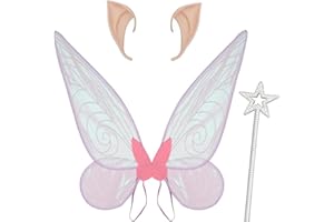 Winwild Ali di Fata Adulto 60 cm Ali di farfalla Ali di Fata Signore Ali di Fata con Orecchie di Elfo e Bacchetta Bambini farfalla Costume Accessori per Carnevale Halloween Cosplay Party (Rosa)