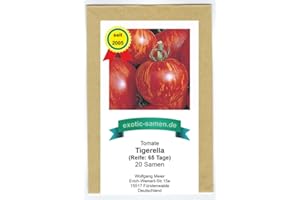 EXOTIC-SAMEN Tigerella - rot-gelb gestreifte Stab-Tomate - alte Sorte - 20 Samen