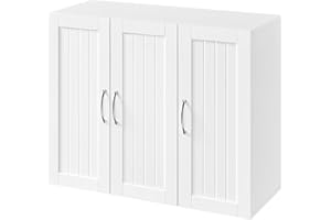 Yaheetech Kitchen Wall Cabinet with 3 Doors, Wall Mounted Medicine Cabinet with E1 MDF and Adjustable Shelf, Bathroom Storage Cupboard for Living Room, Hallway and Laundry, White