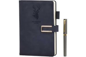 NINEWORD 316P Super Thick Business Notebook A5 Buckle Sheepskin Notepad(Deer Head Design) PU Leather Hardcover Notepad,Journal,Diary Gift (Grey, 100gsm)