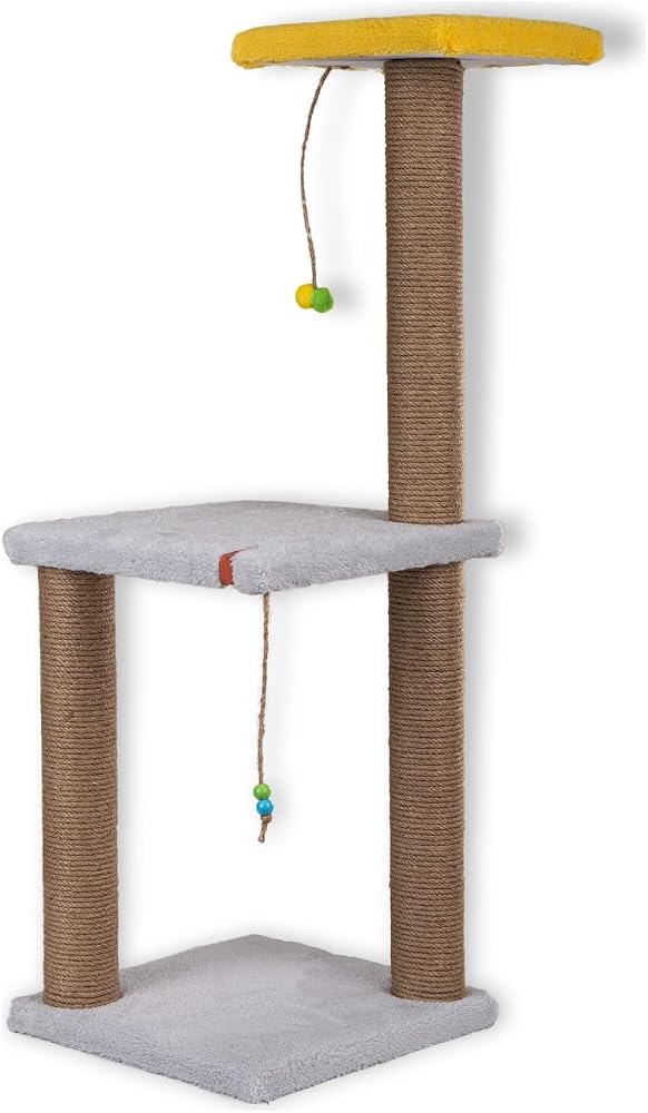 PUGALO 82 cm Krem iki Katlı Kedi Tırmalama Tahtası Catnipli Tırmalama Tahtası (Gri)