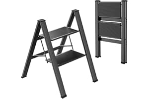 ‎TLGREEN TLGREEN Alu Trittleiter 2-Stufen-Leiter Klappleiter Rostfeste rutschfeste Stehleiter Haushaltsleiter Multifunktionale Tritthocker Licht Platzsparend bis 150kg Belastbar für Küchen Haushalt Außen Büro