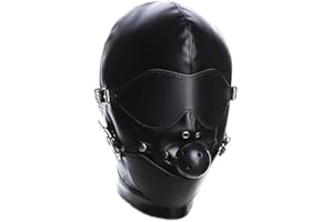 XINCHIA PU leather Full Cover Hood Mask Zippered Opened Mouth Show Eyes Face Mask Adjustable Lace-up Halloween Cosplay Costume Punk Hood Headgear Fancy Dress Costume for Couple Games Carnival Night Club