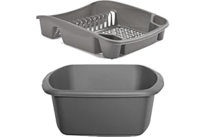 ZARVICZONIA Plastic Dish Drainer and Rectengular Bowl (set of 2) Silver Grey Plate Holders Organizer Dish Storage Dying Rack for Kitchen Counter Cabinet Cupboard