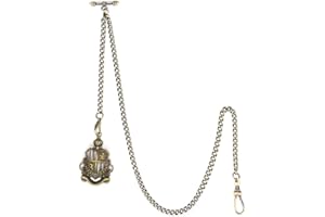 ManChDa Albert Taschenuhr mit T-Stab und Karabinerverschlüssen, Uhrenkette und Taschenuhrständer (Silber)