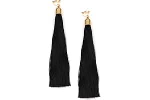 Idin Jewellery - Black Thread Tassel Gold-tone Drop Clip-on Earrings