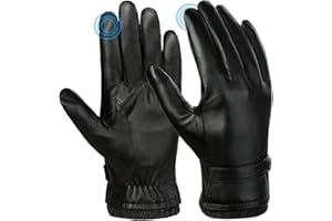 EEFOW Guantes de Cuero para Hombre con Pantalla táctil - Guantes térmicos Forrados de vellón Impermeables de Invierno a Prueba de Viento Antideslizantes para Deportes de conducción