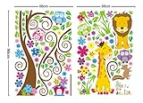 ufengke® Bunte Blume Baum Niedlichen Löwen Hirsche Eulen Wandsticker, Kinderzimmer Babyzimmer Entfernbare Wandtattoos Wandbilder - 5