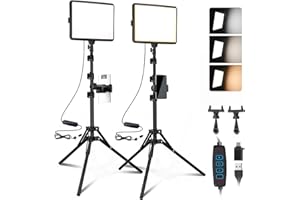 NICEVEEDI Kit di 2 Luci Video a LED, Luce da Studio Dimmerabile 2800-6500K Kit con Supporto per Treppiede e Supporto per Telefono, Luce Flusso da 185,4 cm per Fotografia Foto di Prodotti, Personaggi, Youtube