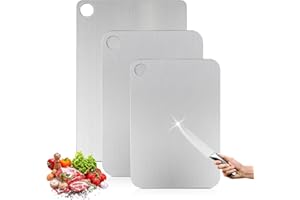 SPORWAY 3 taglieri in titanio: tagliere in acciaio inox, taglieri per alimenti su entrambi i lati, facile da pulire per carne, verdure, frutta – 24 x 15 cm+30 x 20 cm+34 x 23 cm