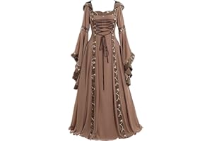 GMGM 2023 Robe rétro médiévale Femme avec Manches Trompette Robe Reine Femme Victorienne médiévale Renaissance Gothique Maxi Carnaval Halloween Cosplay Grandes Tailles fête Princesse Costume Longue