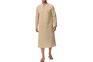 LVCBL Męski dekolt kafta z długim rękawem kaftan męski długi guzik wysoki thobe męski rozcięcie boczne