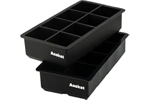 Anaeat Große Silikon-Eiswürfelformen 2er-Pack, wiederverwendbare quadratische Eiswürfelschalen, einfach zu lösen für Whiskey, Cocktails, Suppen, Babynahrung und gefrorene Leckereien (Schwarz-8 Würfel)