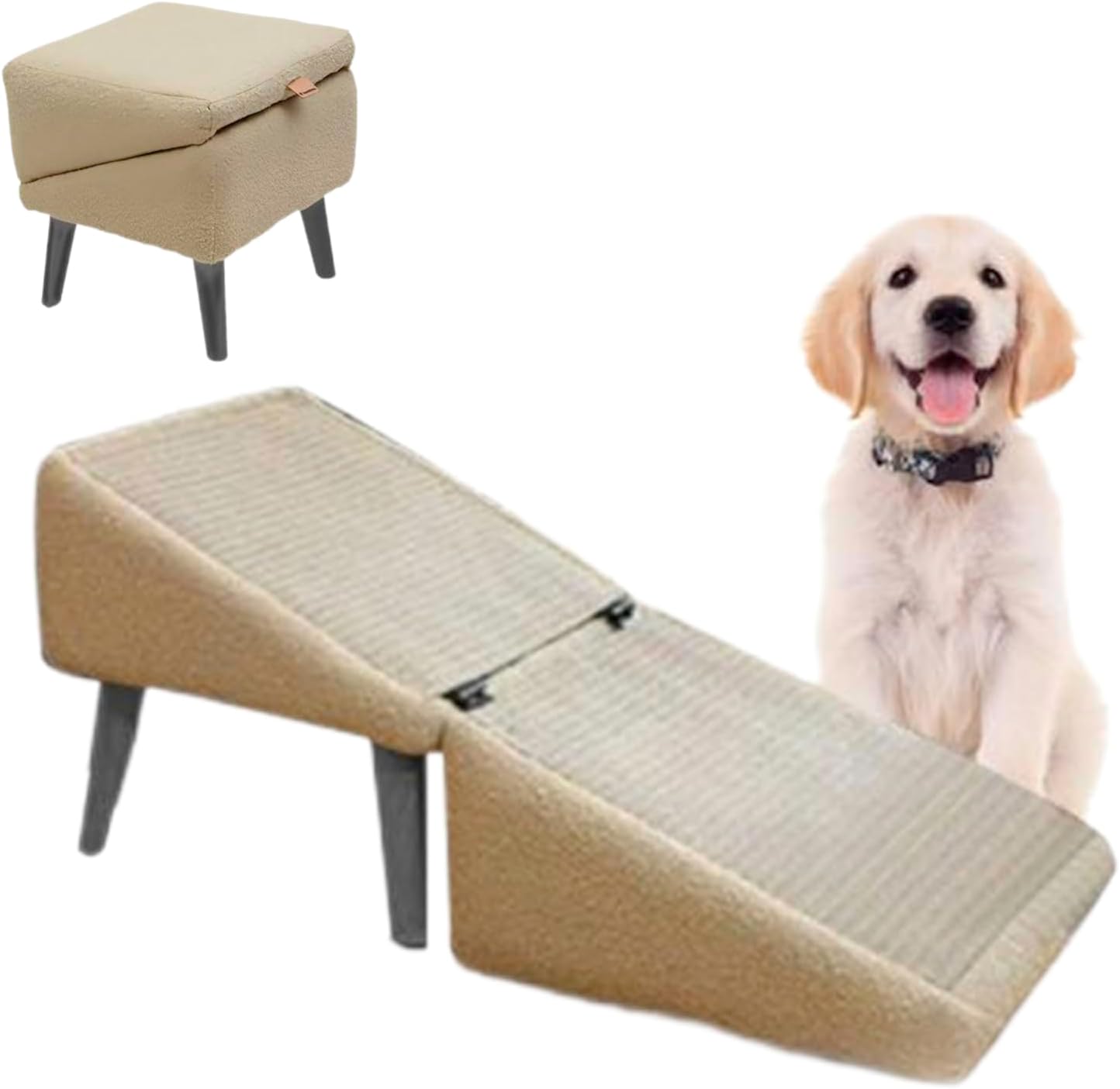 Rampa para Perros En Dos Partes, Plegables Escaleras para Perros Pequeños, Escalones 2 En 1 para Mascotas, Taburete Antideslizante para Mascotas, Rampa para Sofá, Cama, Silla Y Coche(Caqui)