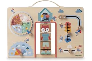 LILLIPUTIENS - Pannello didattico in Legno - Impara a vestirsi in Base al Tempo - Giochi educativi - Sviluppo motorio e Indipendenza - Dimensioni 31x20cm - A Partire da 2 Anni
