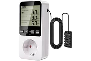 Gbformat Hygrostat Steckdose mit Fühler,Feuchtigkeitsregler/Temperaturregler Steckdose Luftfeuchtigkeitsregler mit Alarm,Feuchteregler 16A 230V für Luftbefeuchter Luftentfeuchter Pilz Terrarium